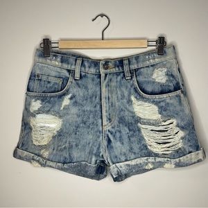 Carmar Distressed Blue Denim Jean Shorts Acid Washed